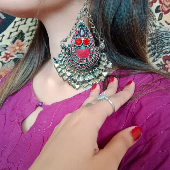 Tribal Dangle Earrings, Massive Earrings, Ethnic Kuchi Earrings, Boho Earrings - Picture 2 of 6